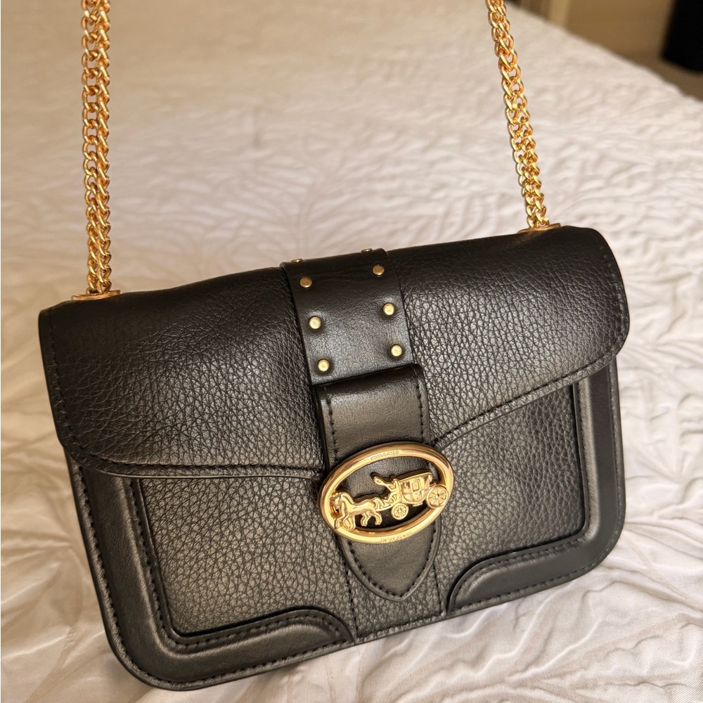 Coach Black Leather Crossbody Bag with Gold Chain